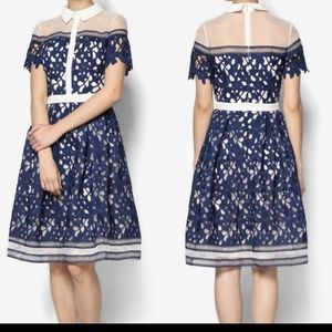 NWT Chi Chi Dana Blue Lace Overlay Collared Dress US Sz 12